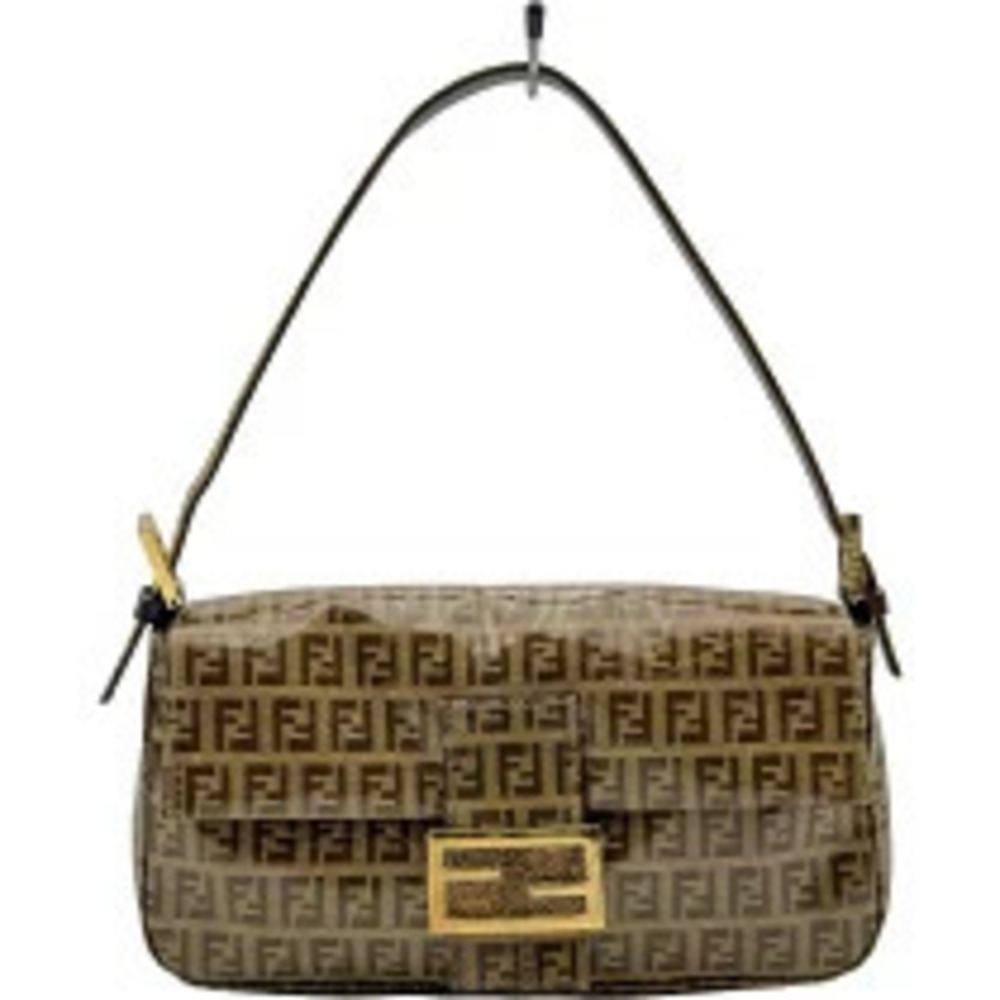 Fendi Zucchino Mamma Baguette Beige Cream Enamel Handbag